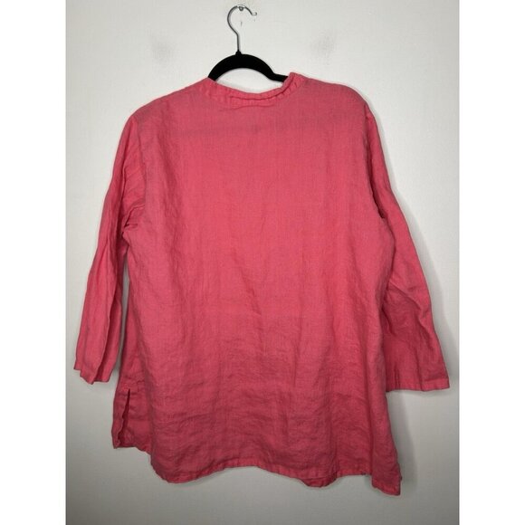 JM Collection Women’s Top Pink Beaded V Neck 100% Linen Plus Size 18W - Picture 7 of 9